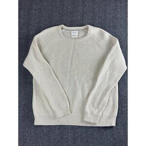 Billy Reid Men's XL Ribbed Knit Sweater 100% Merino Wool Beige Crewneck Pullover